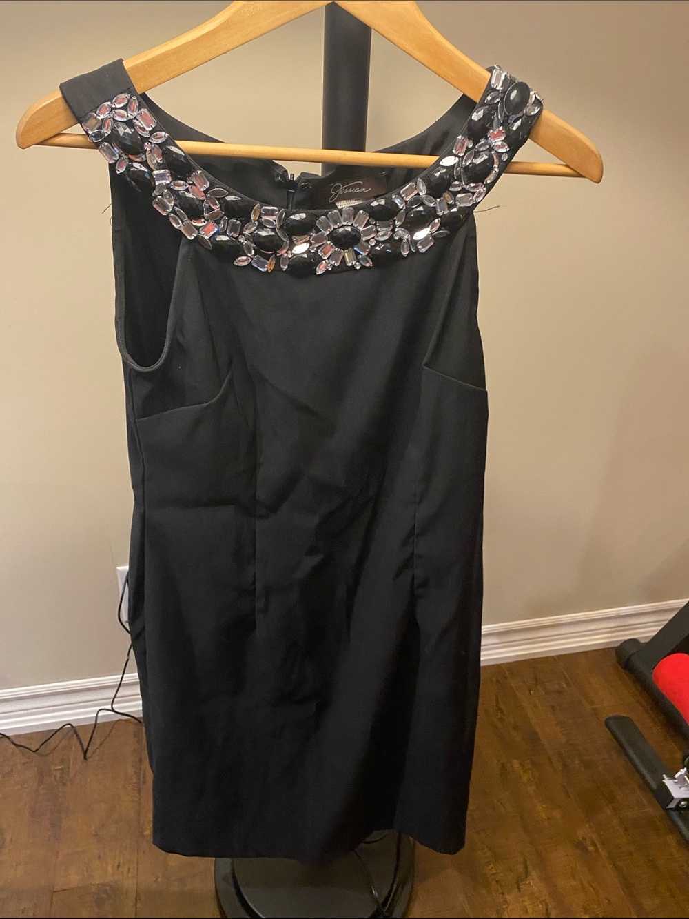 Jessica Black Mini Dress with Jeweled Collar